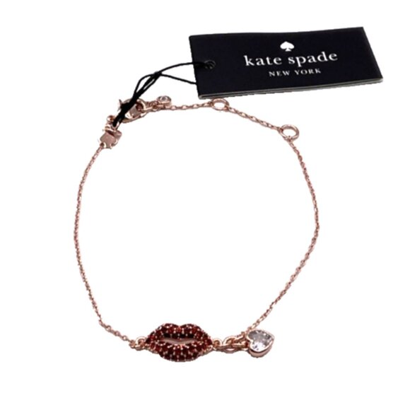 Kate Spade Bracelets Women's Kiss Kiss Bracelet in Rose Gold Red Jewelry Gift - Picture 5 of 5
